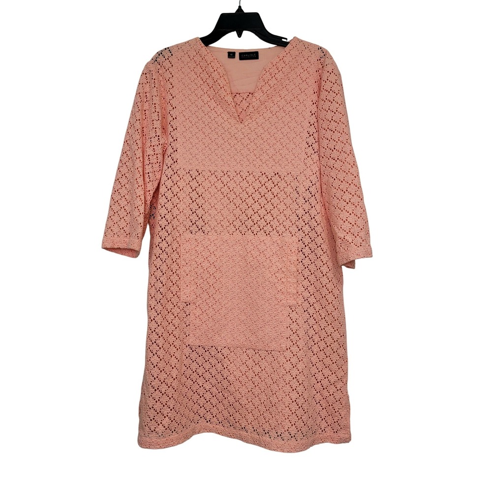 Carlisle Collection Peach Cotton Eyelet Lace Shift Dress with Slip Liner Size 10